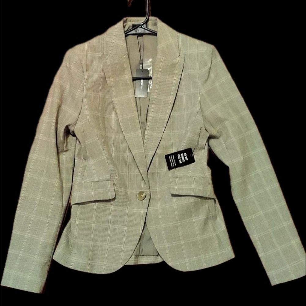 Women's Beige Plaid Blazer